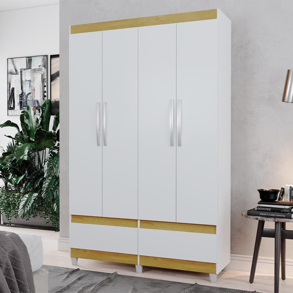 Guarda-roupa Com 2 Gavetas Kawasaki Branco Mel