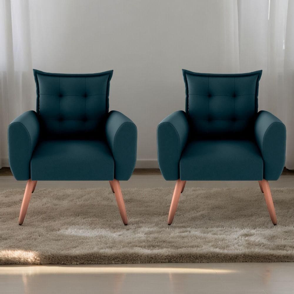 Jogo De Poltronas Decorativas Park Suede Petróleo