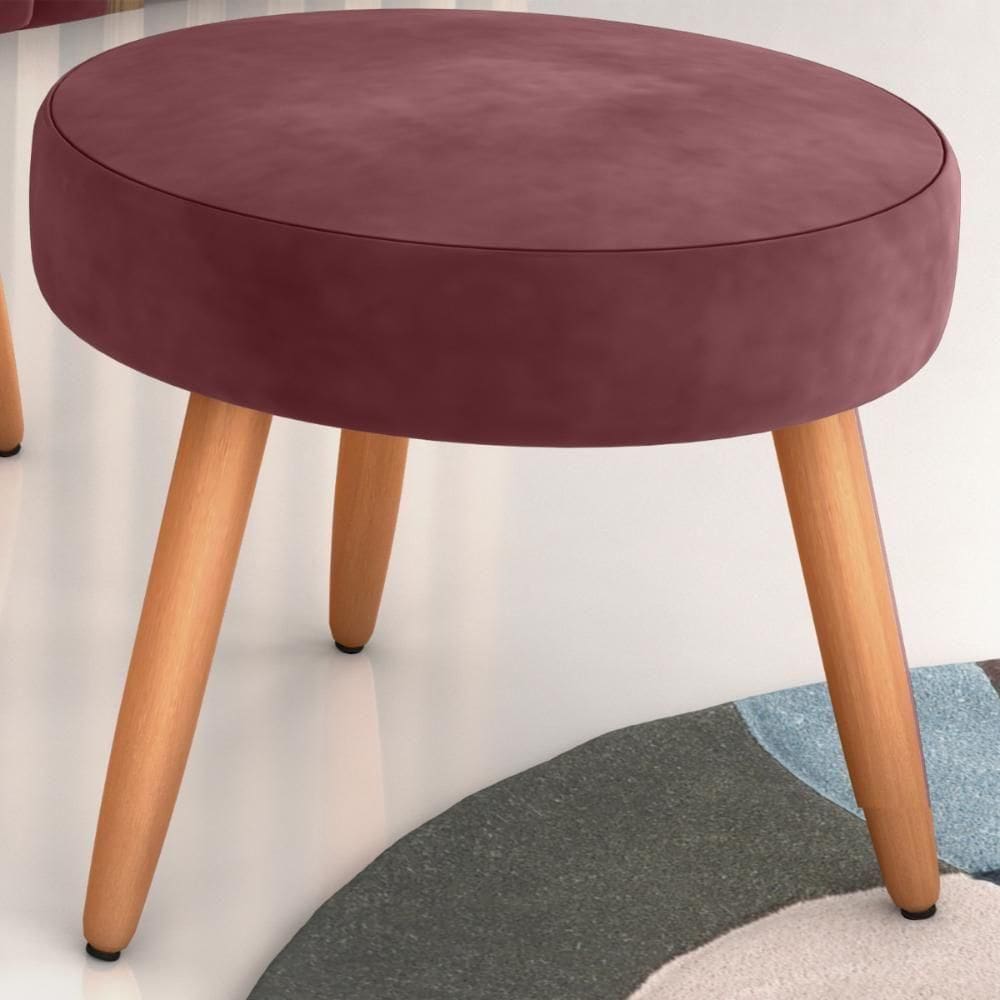 Puff Para Sala Redondo Marcos Veludo Vinho