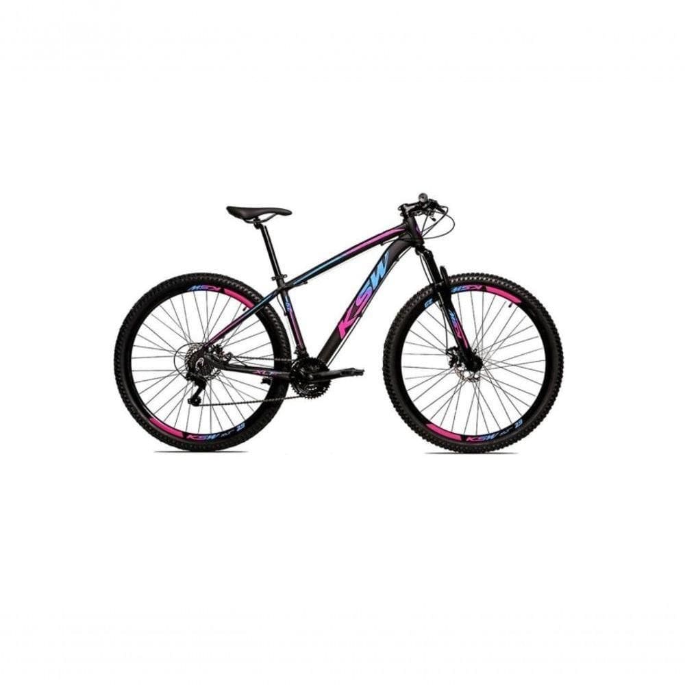 Bicicleta Aro 29 Ksw Xlt Alumínio 24v Câmbios Shimano Garfo Com Trava No Ombro - Preto-pink-azul Tam.19
