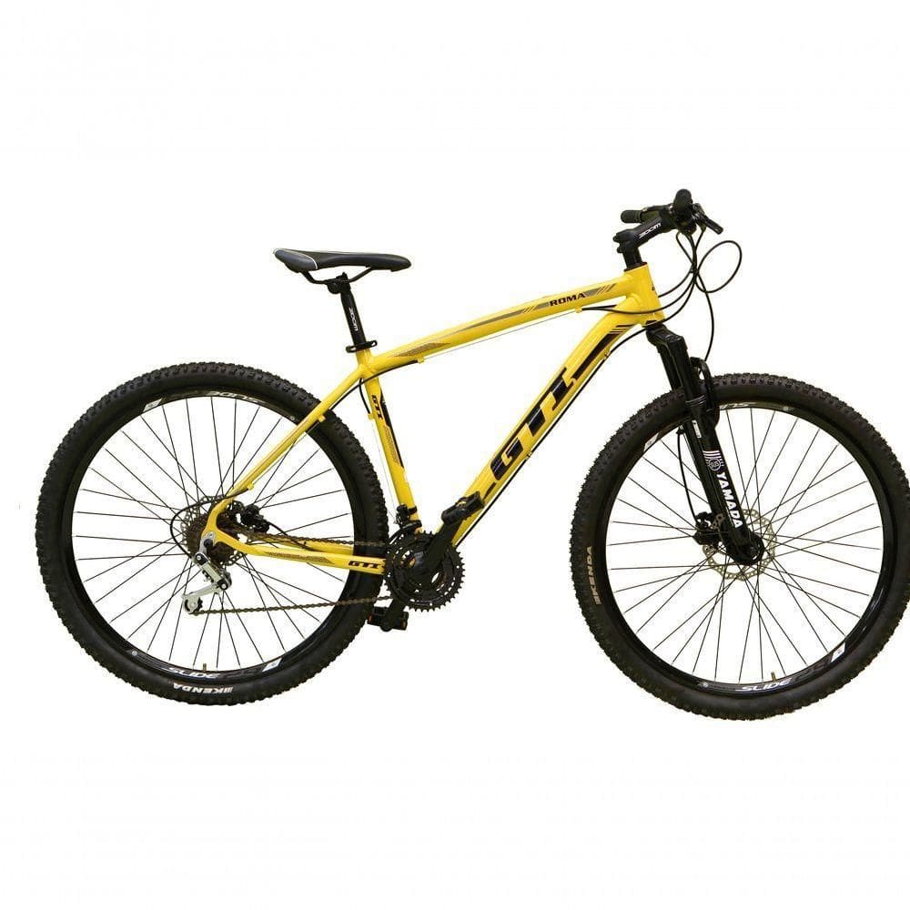 Bicicleta Aro 29 Gti Roma Alumínio 21v Freio A Disco Hidráulico Garfo Com Suspensão Pneu Faixa - Amarelo Tam.15