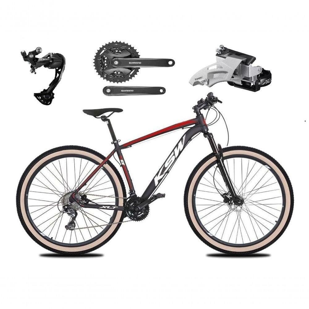 Bicicleta Aro 29 Ksw Xlt Alívio E Altus 27v Freio Hidráulico Garfo Trava Pneu Faixa - Preto-vermelho-branco Tam.15