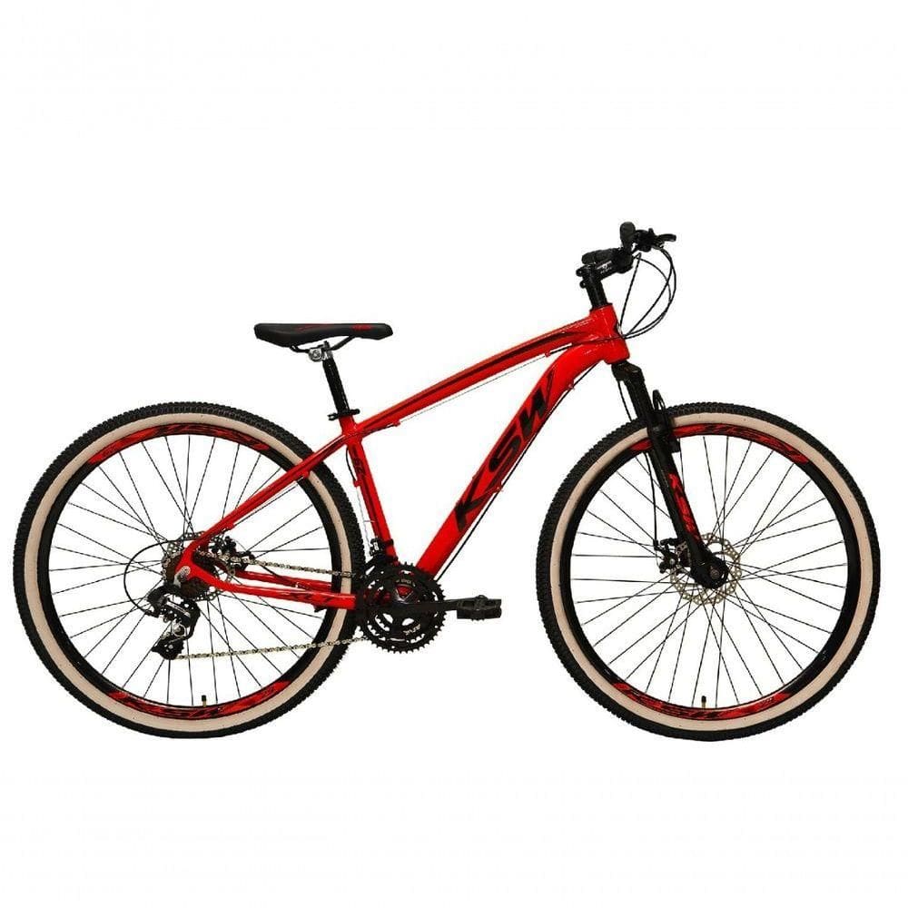 Bicicleta Aro 29 Ksw Xlt Alumínio 27v Freio Disco Mecânico Garfo Suspensão Pneu Faixa - Vermelho Tam.19