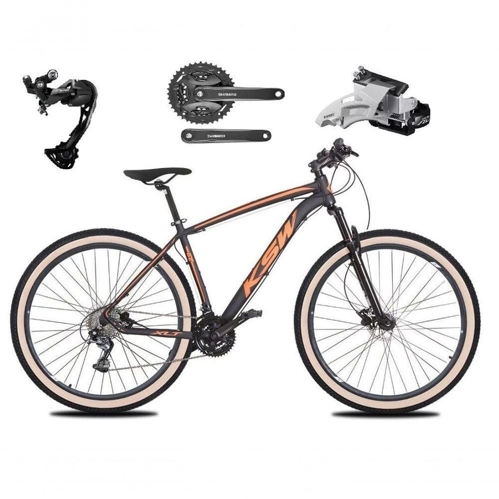 Bicicleta Aro 29 Ksw Xlt Alívio E Altus 27v Freio Hidráulico Garfo Trava Pneu Faixa - Preto-laranja Tam.17