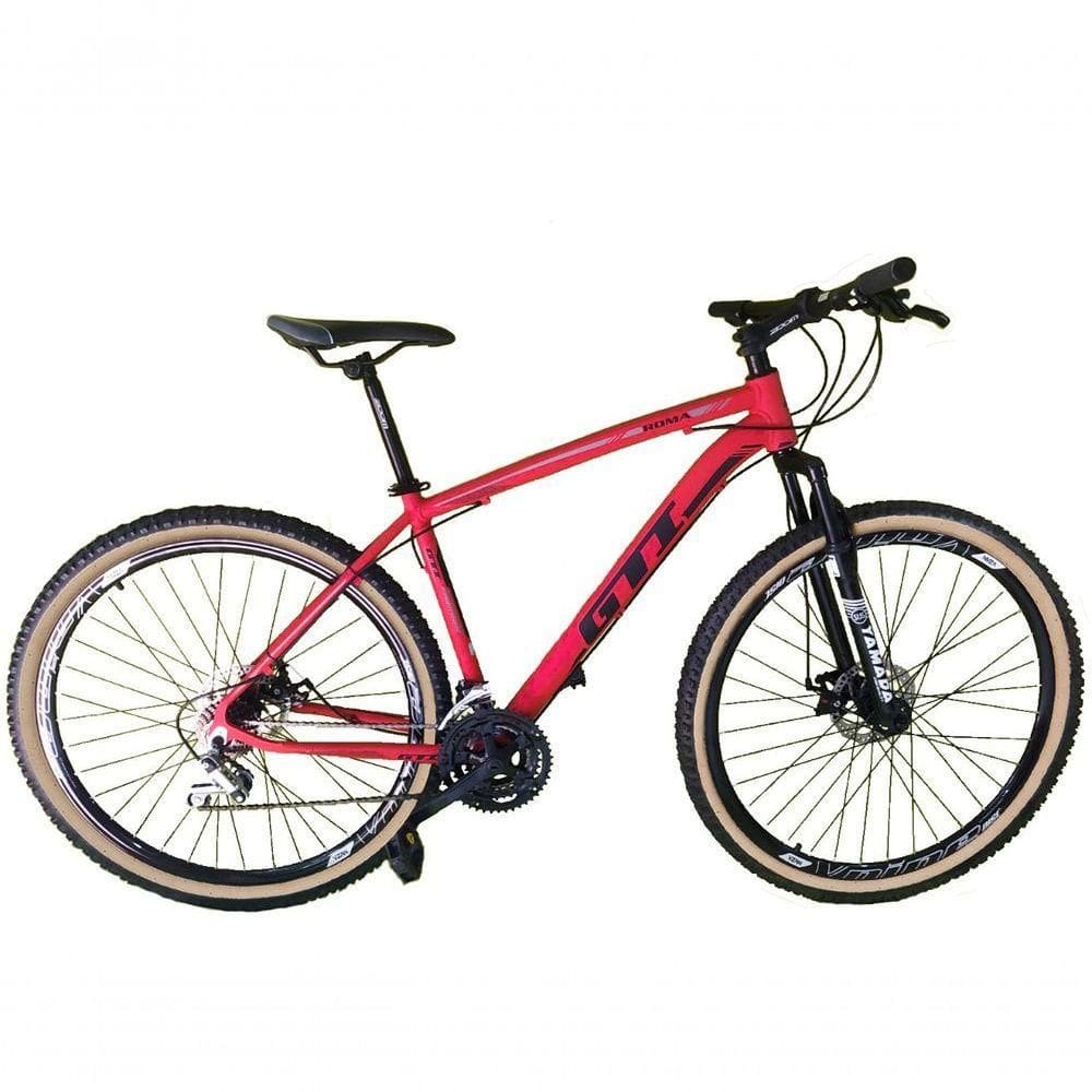 Bicicleta Aro 29 Gti Roma Alumínio 21v Freio A Disco Garfo Suspensão Pneu Faixa Bege - Vermelho Tam.17