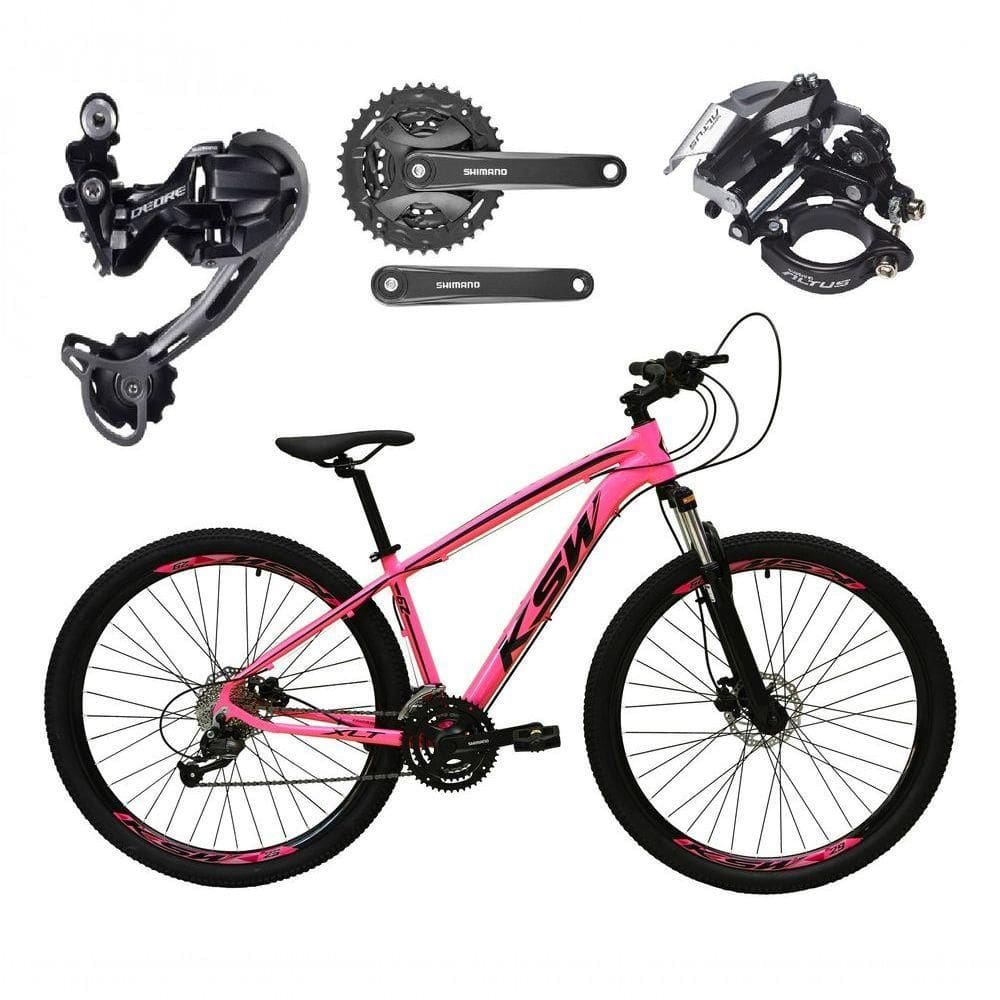 Bicicleta Aro 29 Ksw Xlt Shimano Deore E Altus 27v Freio Hidráulico Garfo Trava - Rosa Tam.17