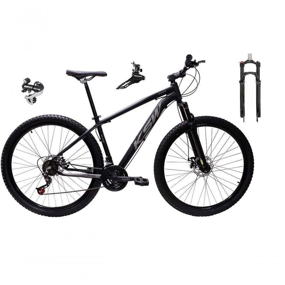 Bicicleta Aro 29 Ksw Xlt 24v Câmbio Shimano Acera K7 Garfo Trava Freio A Disco - Preto-prata Tam.15