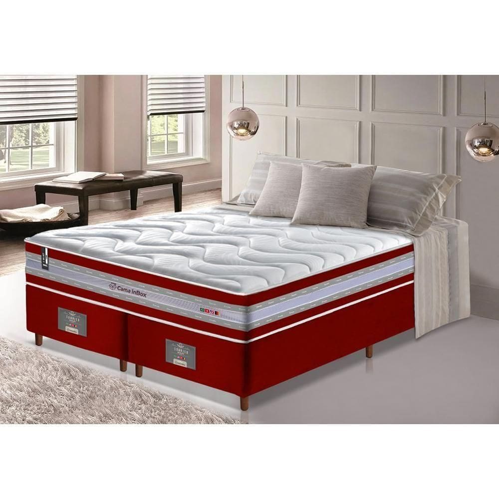 Conjunto Cama Box Queen De Molas Ensacadas D33 Cama Inbox Select Firme 158x198x71 Vermelho