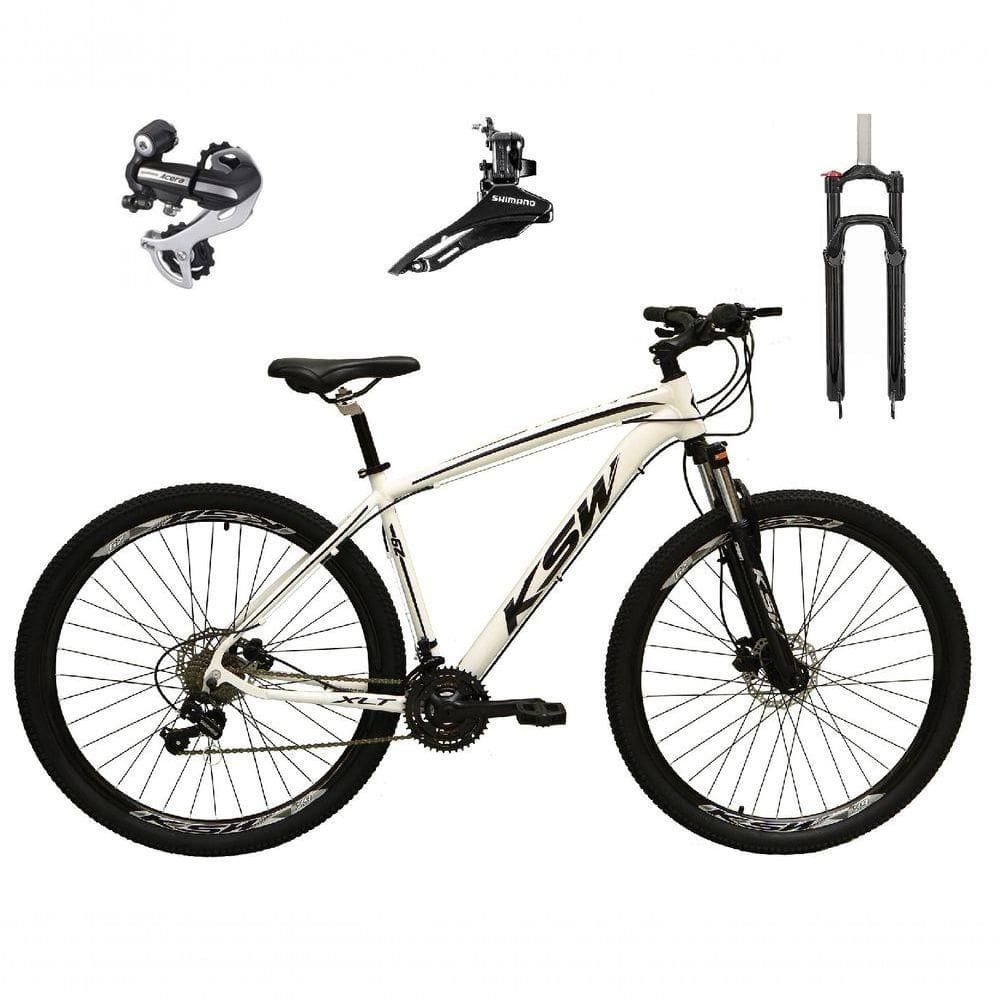 Bicicleta Aro 29 Ksw Xlt 24v Câmbio Shimano Acera K7 Garfo Trava Freio A Disco - Branco Tam.17