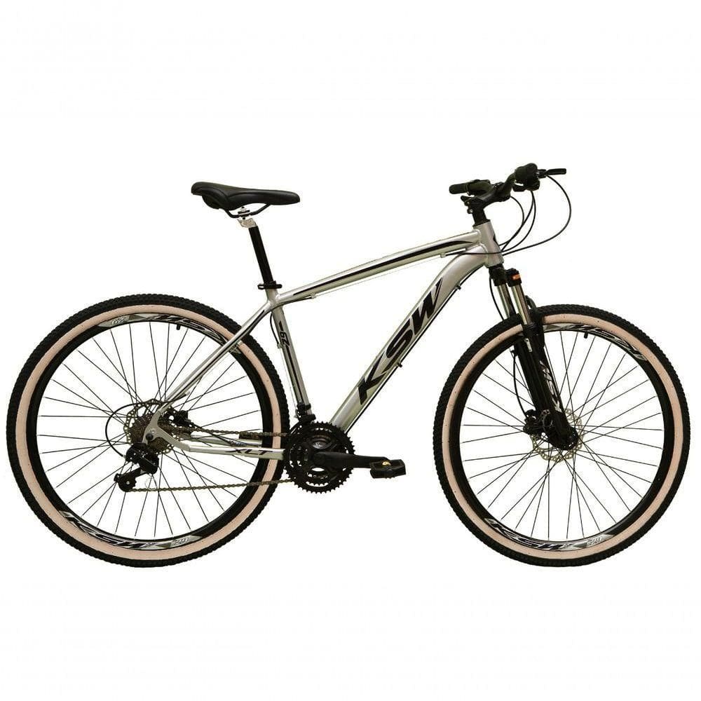 Bicicleta Aro 29 Ksw Xlt Alumínio 27v Freio Disco Mecânico Garfo Suspensão Pneu Faixa - Prata Tam.17