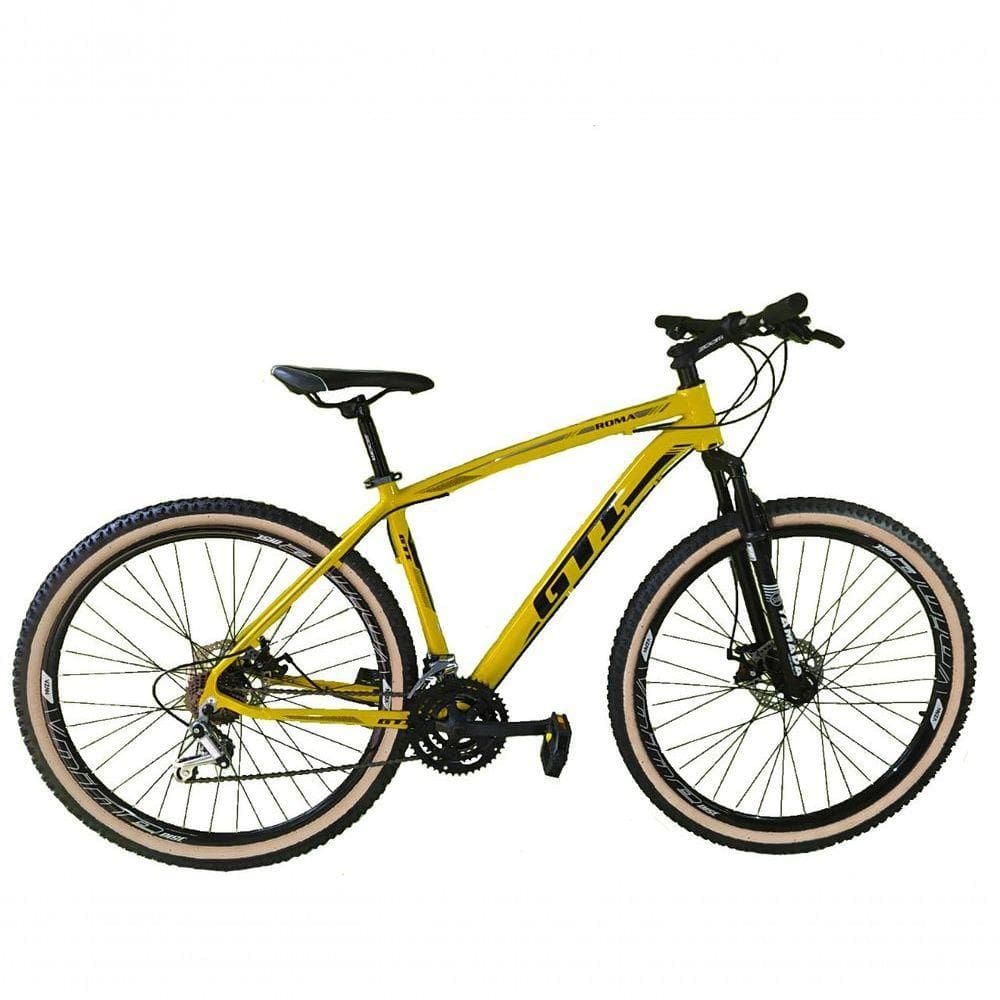 Bicicleta Aro 29 Gti Roma Alumínio 21v Freio A Disco Garfo Suspensão Pneu Faixa Bege - Amarelo Tam.17