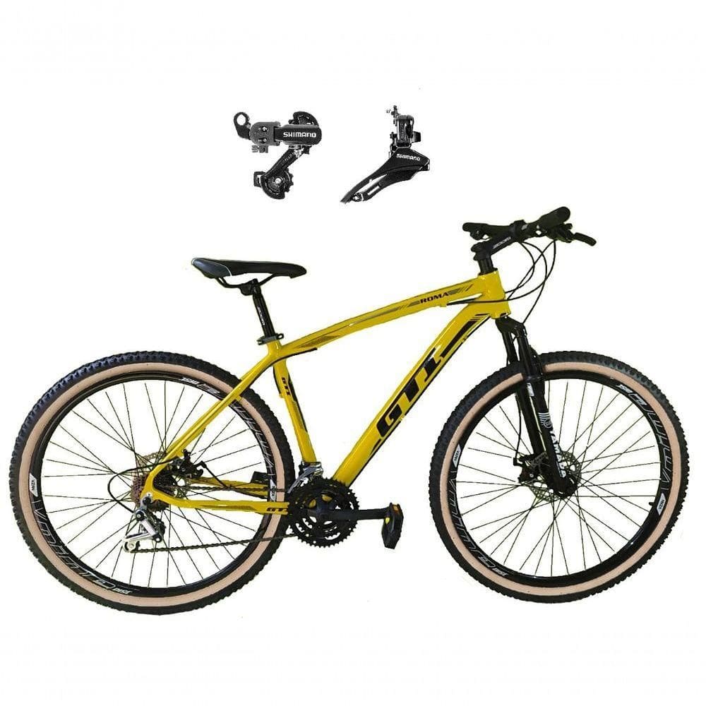 Bicicleta Aro 29 Gti Roma Alumínio 21v Câmbios Shimano Freio A Disco Com Pneu Faixa Bege - Amarelo Tam.19