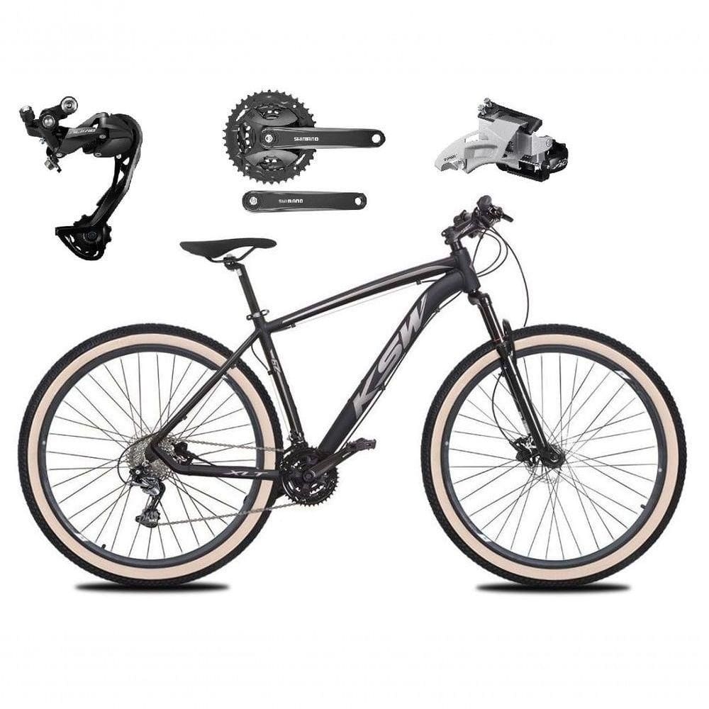Bicicleta Aro 29 Ksw Xlt Alívio E Altus 27v Freio Hidráulico Garfo Trava Pneu Faixa - Preto-prata Tam.19
