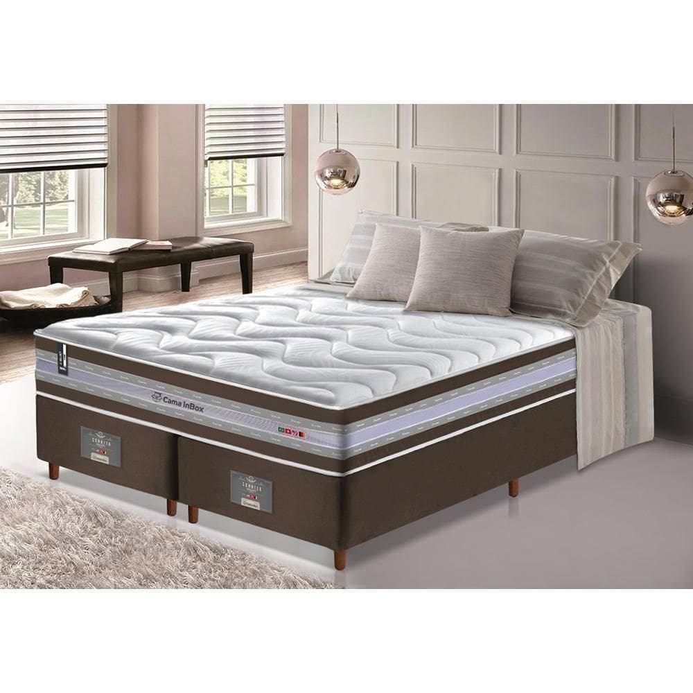 Conjunto Cama Box Queen De Molas Ensacadas D33 Cama Inbox Select Firme 158x198x71 Café
