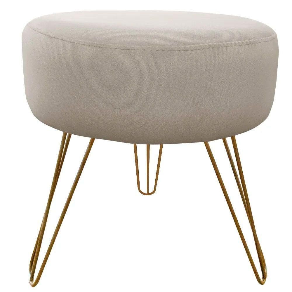Puff Decorativos Sala Quarto Tunísia Veludo Bege Base Dourado - Star Confort Bege Com Dourado