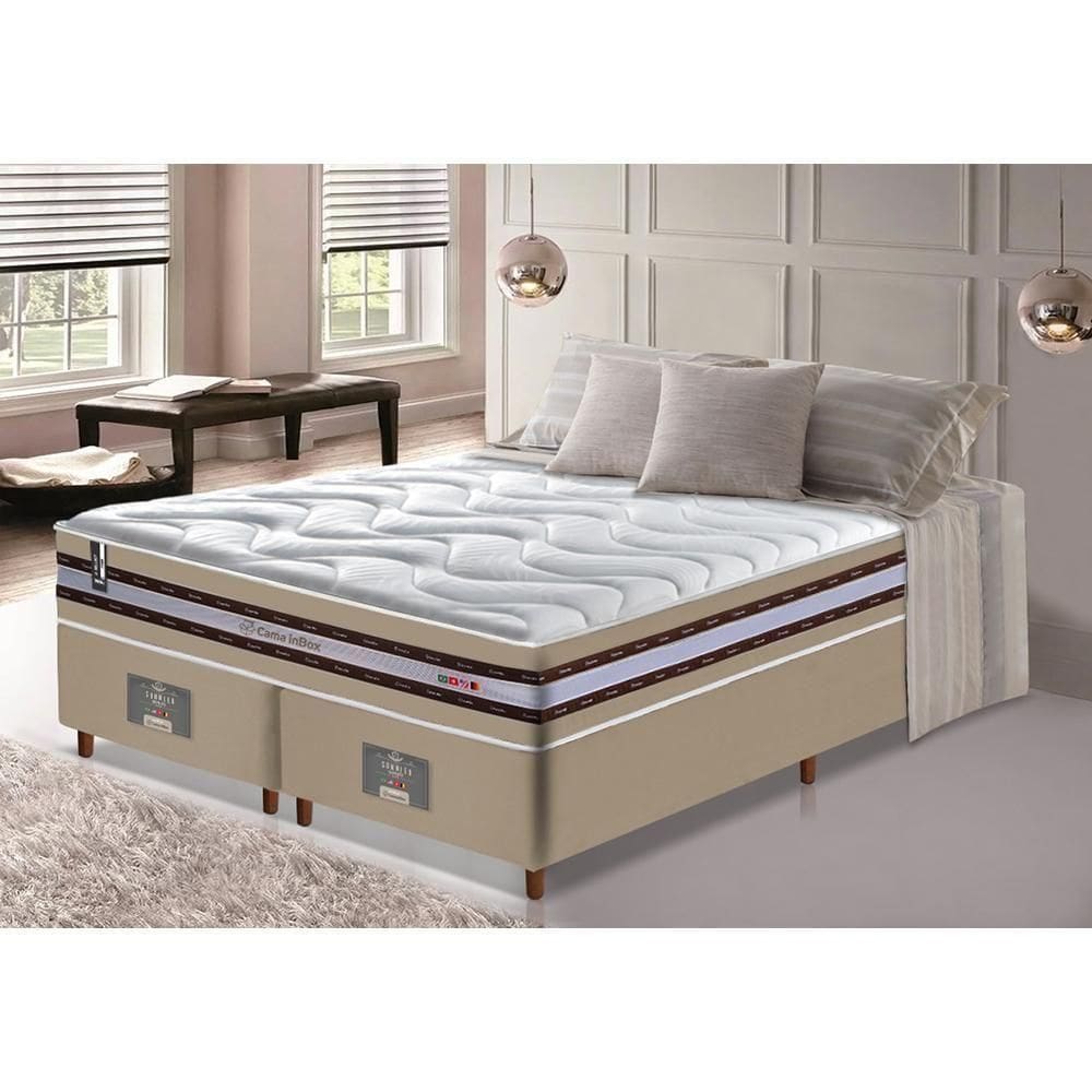 Conjunto Cama Box Queen De Molas Ensacadas D33 Cama Inbox Select Firme 158x198x71 Bege
