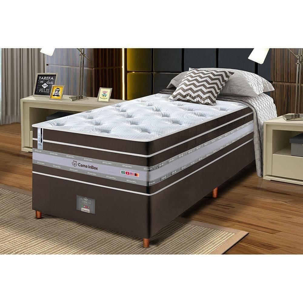 Conjunto Cama Box Solteiro De Molas Ensacadas Cama Inbox Select Euro Soft 88x188x71 Café