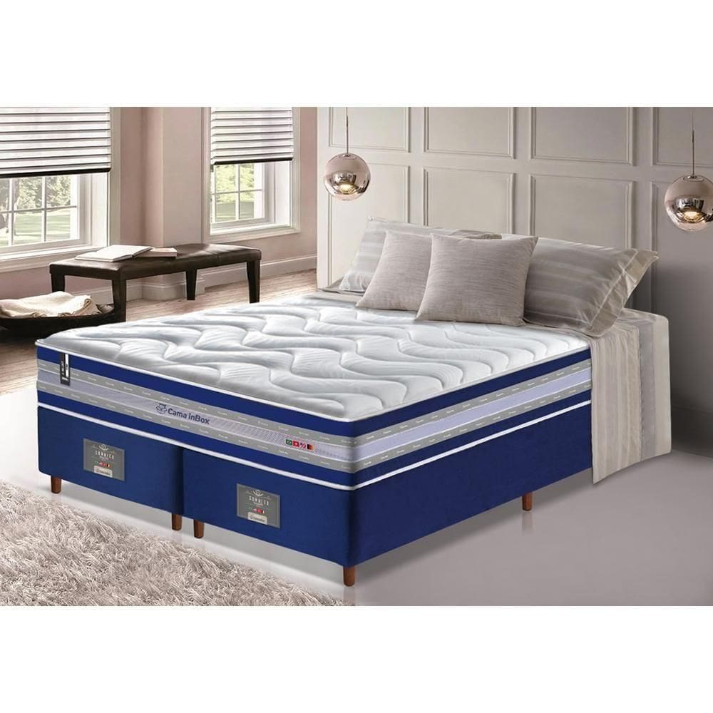 Conjunto Cama Box Queen De Molas Ensacadas D33 Cama Inbox Select Firme 158x198x71 Azul