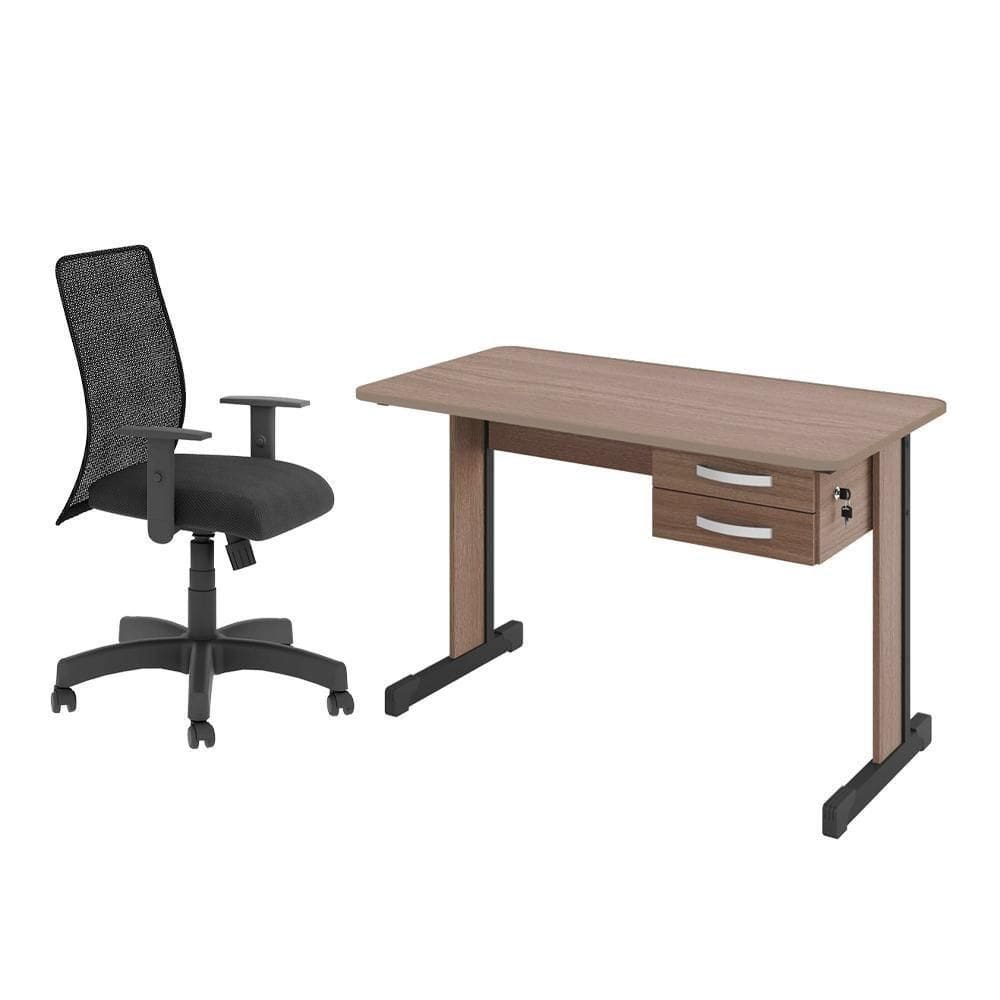 Jogo Cadeira Inclinável E Mesa Com Gaveteiro Montana Preto