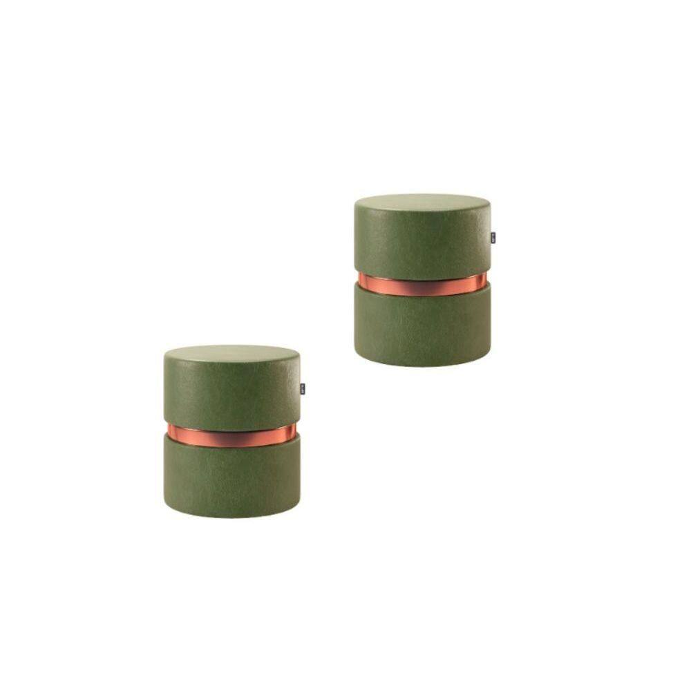 Kit 2 Puff Estofado Decorativo Redondo Miami Verde - Adz