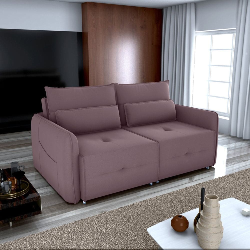 Sofá Cama 3 Lugares Celine para Sala de Estar Canela