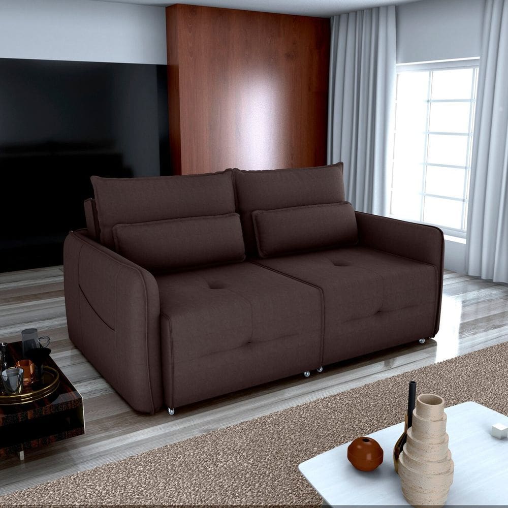 Sofá Cama 3 Lugares Celine para Sala de Estar Marrom