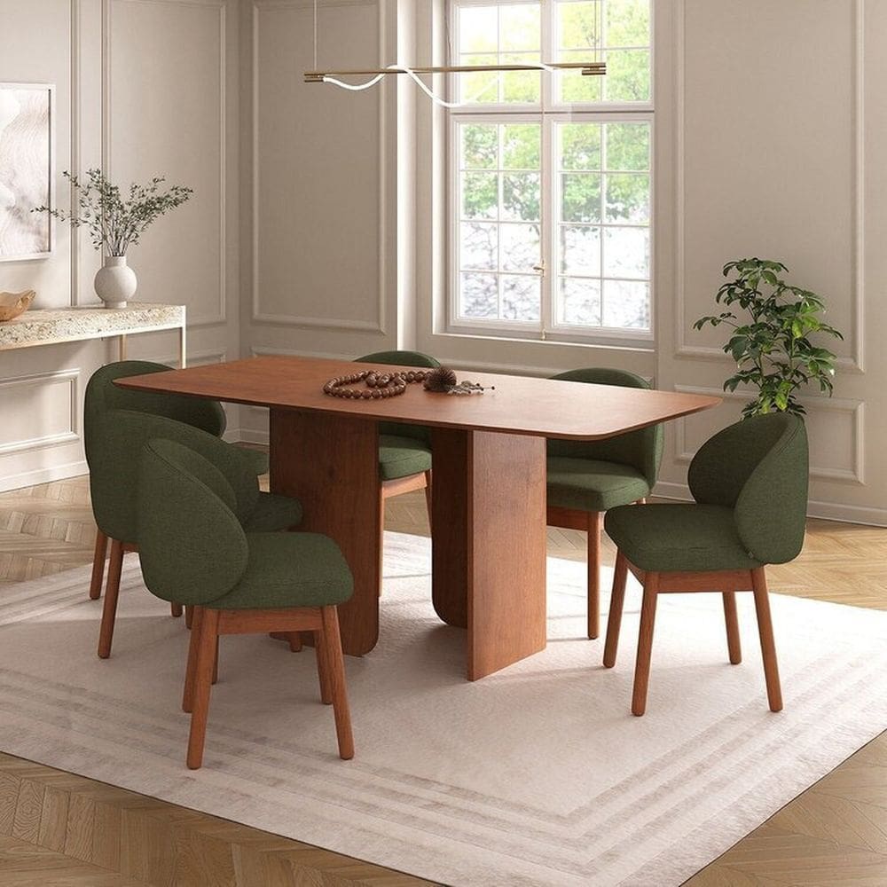 Kit Mesa de Jantar Boreal 180cm e 4 Cadeiras Jambu Cabecasa Madeiramadeira Cinamomo/Verde Musgo