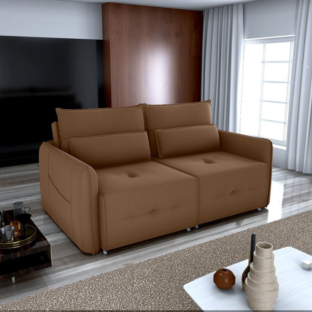 Sofá Cama 3 Lugares Celine para Sala de Estar Ferrugem