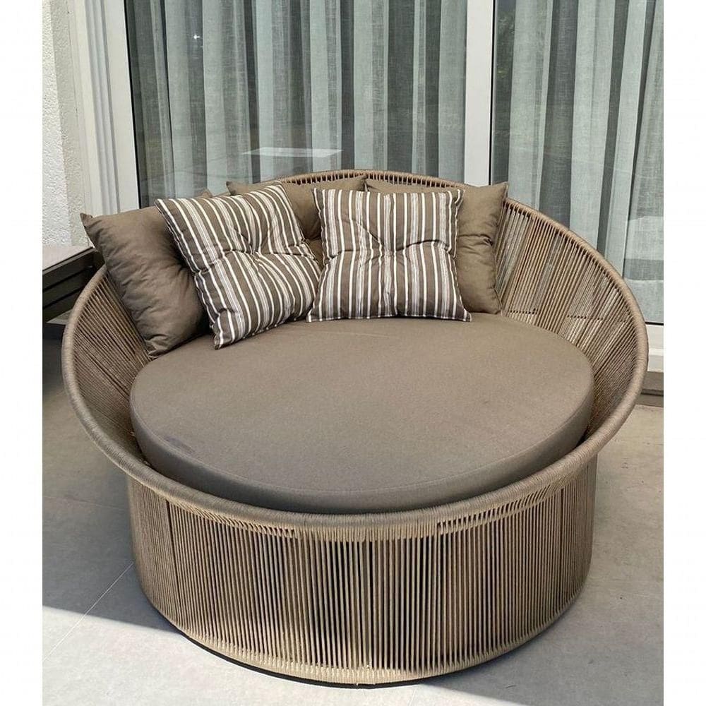 Chaise Palmeira Taça Em Corda Areia - Tecido Duna Marrom