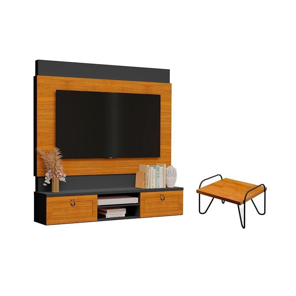 Painel E Mesa De Centro Nyon Freijó Preto Naturale