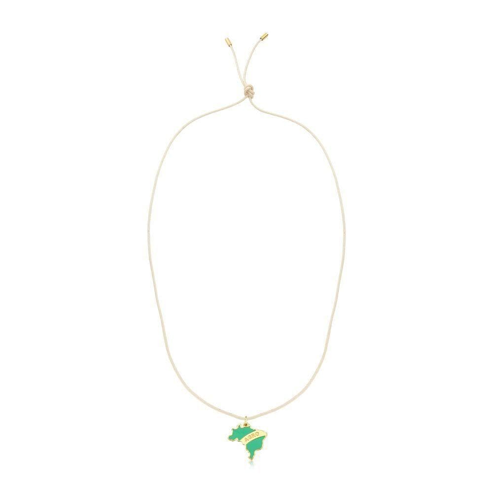 Cordão De Algodão Com Pingente Brasil Agro Revestido Em Ouro