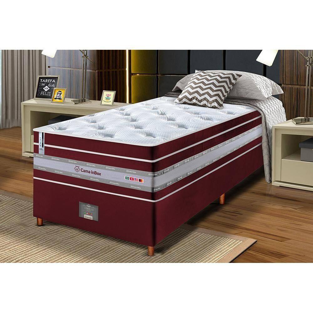 Conjunto Cama Box Solteiro De Molas Ensacadas Cama Inbox Select Euro Soft 88x188x71 Vinho
