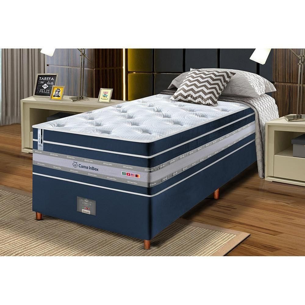 Conjunto Cama Box Solteiro De Molas Ensacadas Cama Inbox Select Euro Soft 88x188x71 Azul