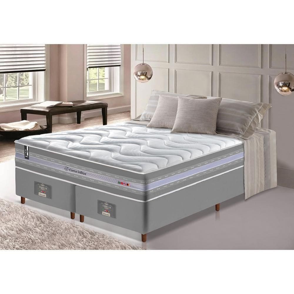Conjunto Cama Box Queen De Molas Ensacadas D33 Cama Inbox Select Firme 158x198x71 Cinza