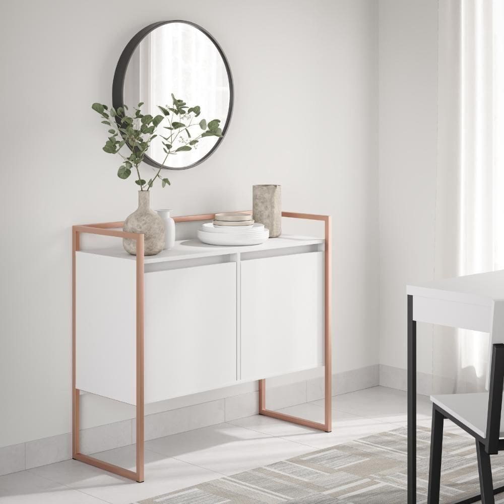 Aparador Buffet 2 Portas Industrial Roma Branco Cobre