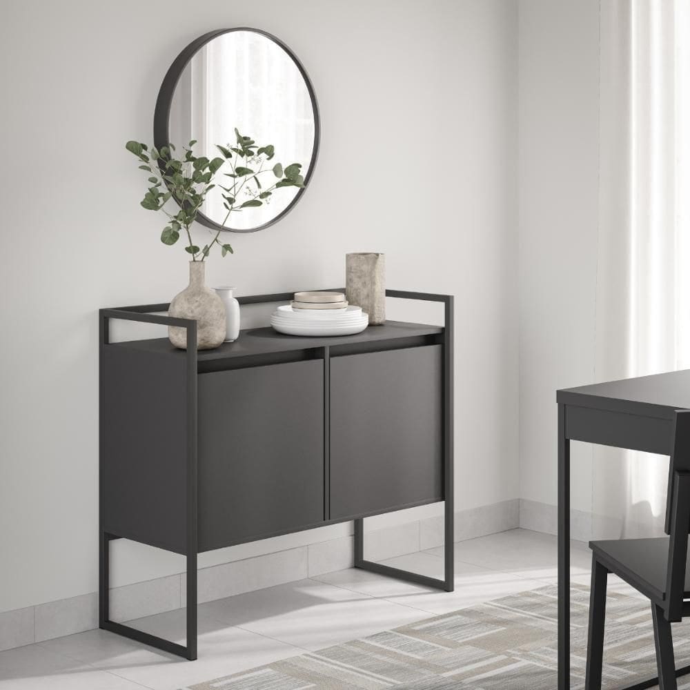 Aparador Buffet 2 Portas Industrial Roma Preto