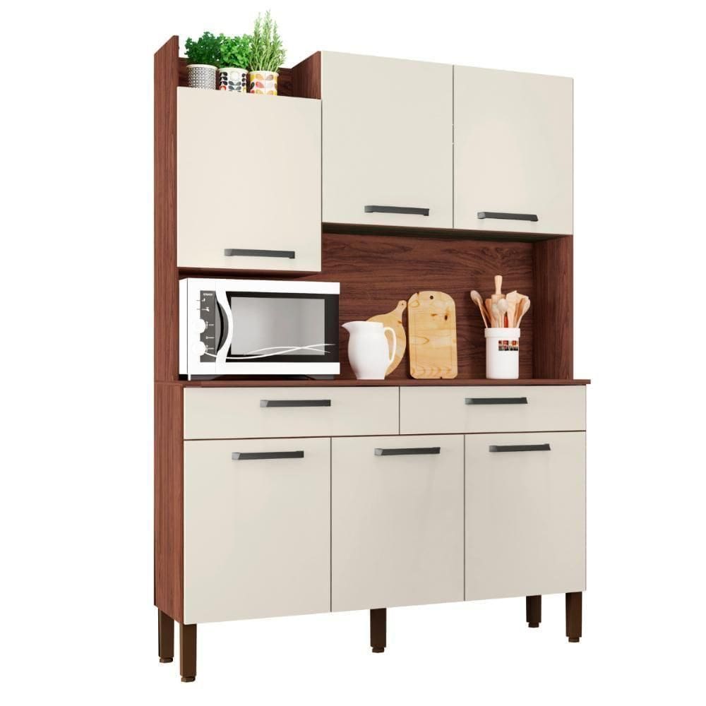 Kit De Cozinha 6 Portas E 2 Gavetas Udine Nogueira Off White