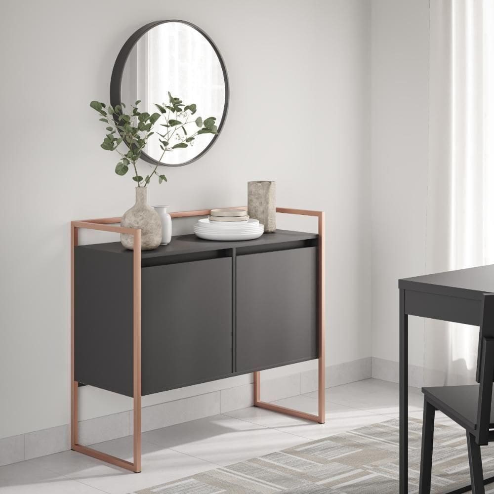 Aparador Buffet 2 Portas Industrial Roma Preto Cobre