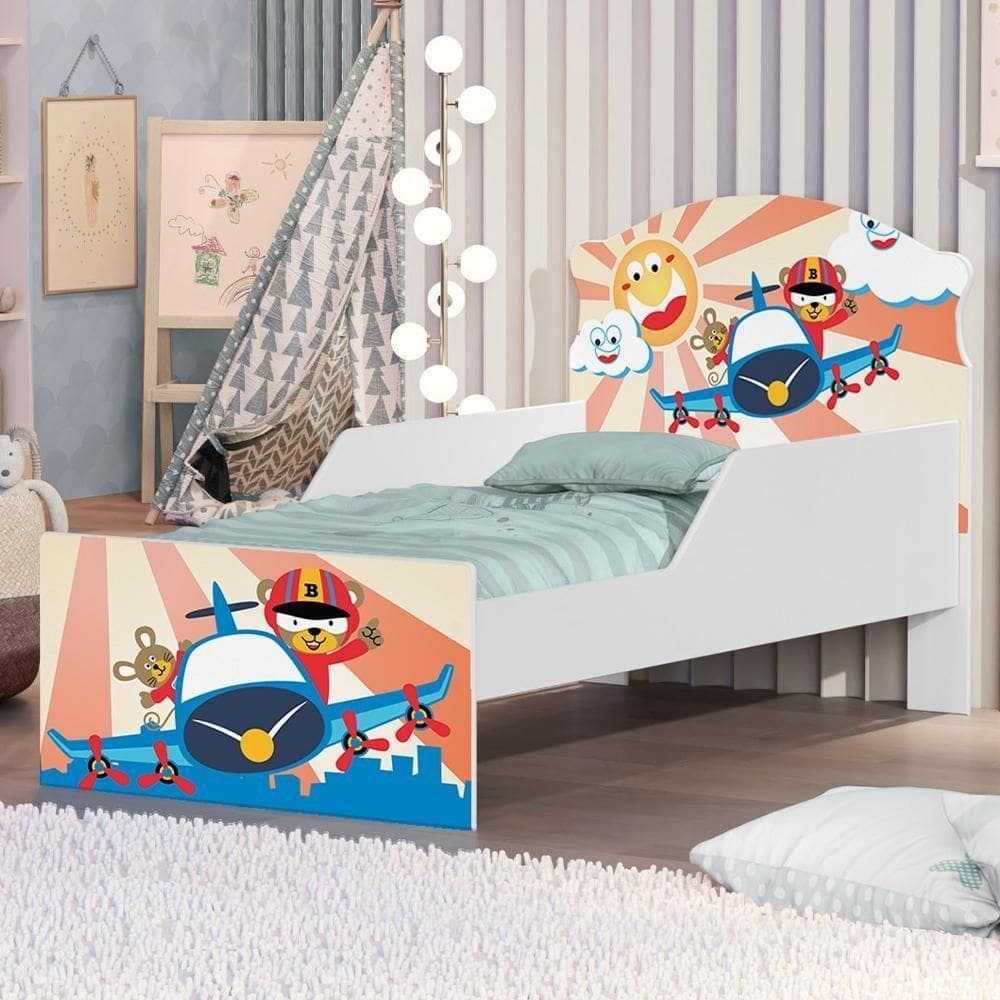 Cama Infantil Avião E Ursinho Com Colchão