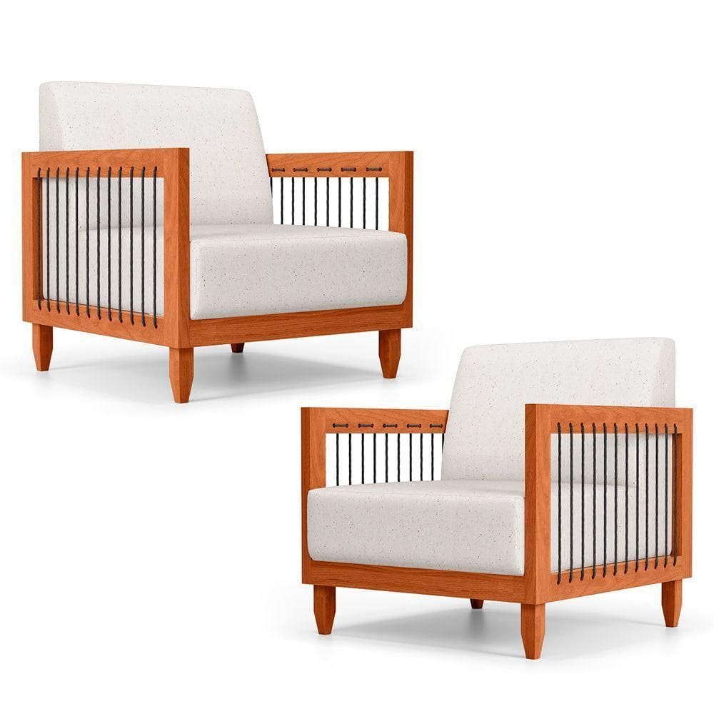 Kit 02 Poltronas Varanda Samoa Madeira Maciça Com Cordas Náutica Linho Natural - Desk Design