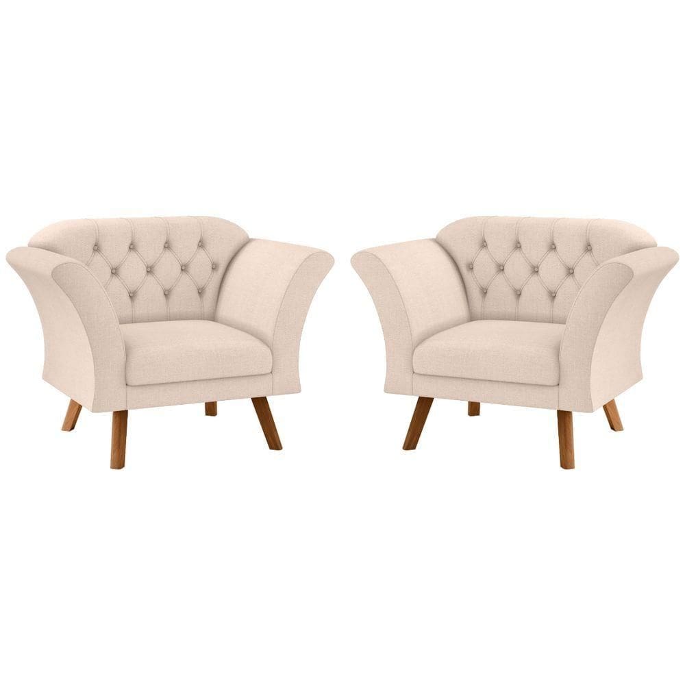 Conjunto Poltrona Decorativa Roseira Linha Bege