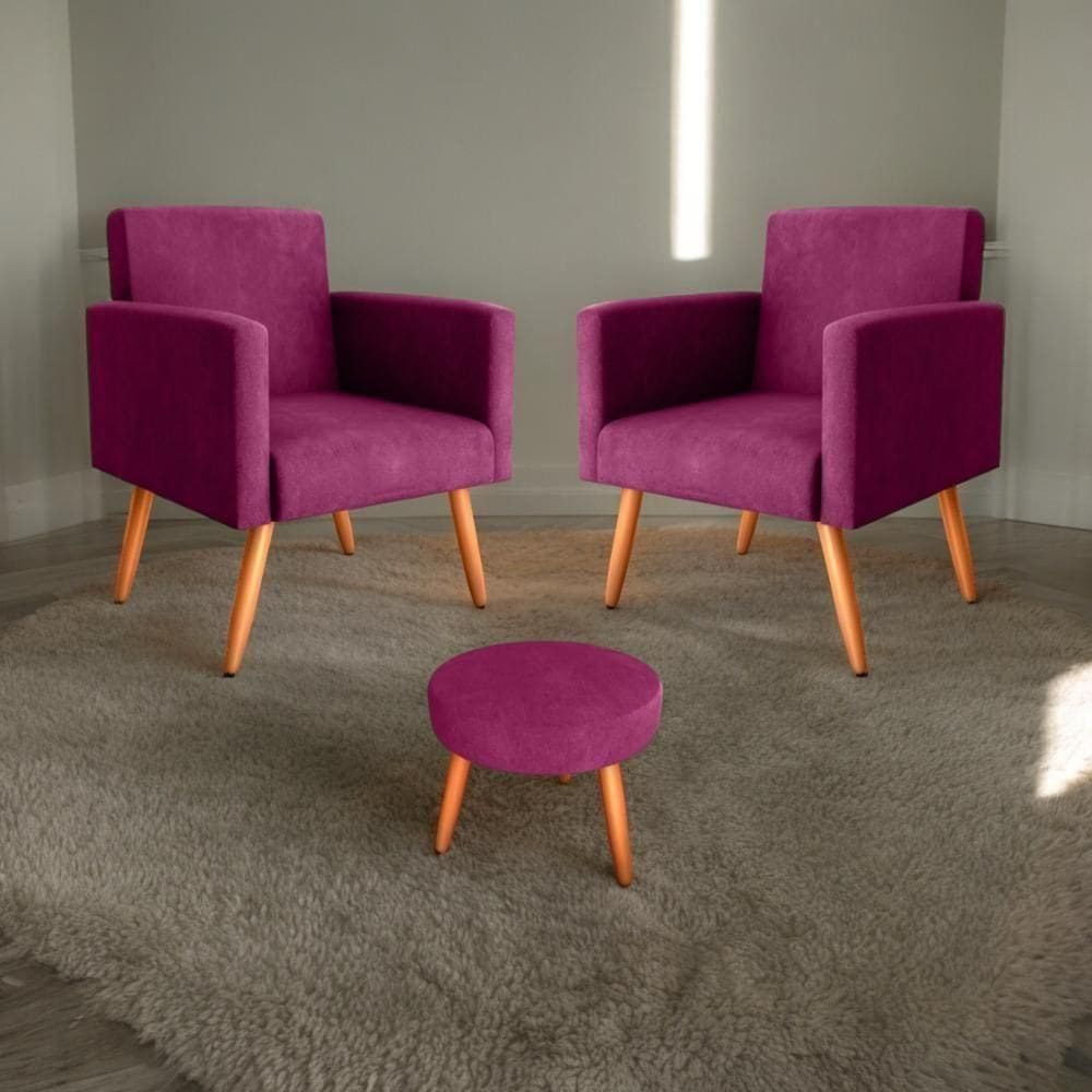 Jogo De Poltronas E Puff Livia Veludo Turkey Marsala