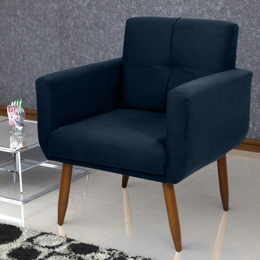 Poltrona Decorativa Para Sala Lilian Suede Azul