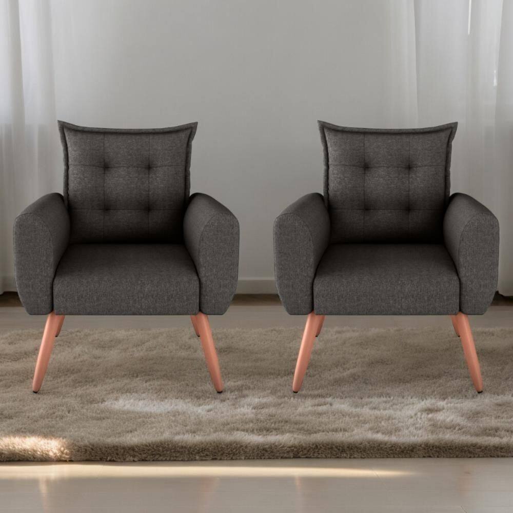 Conjunto De Poltronas Decorativas Atlas Linho Chumbo