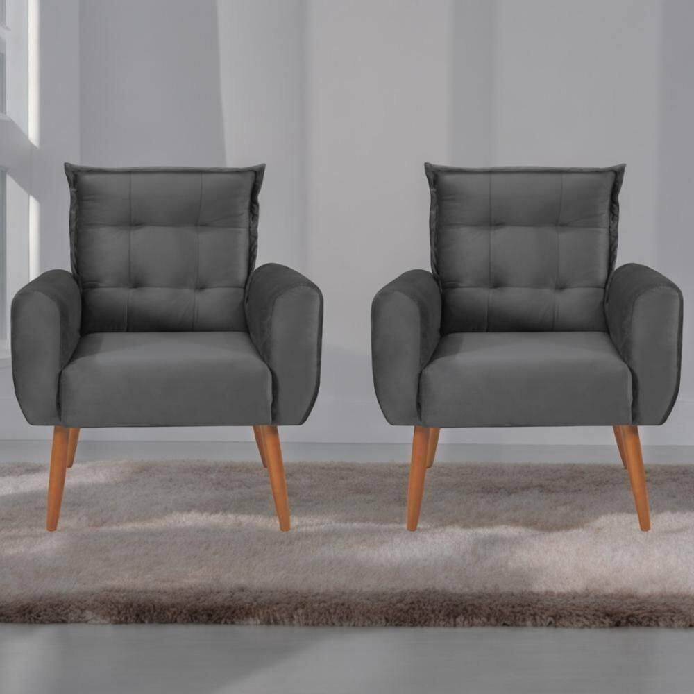 Conjunto De Poltronas Decorativas Lily Veludo Cinza