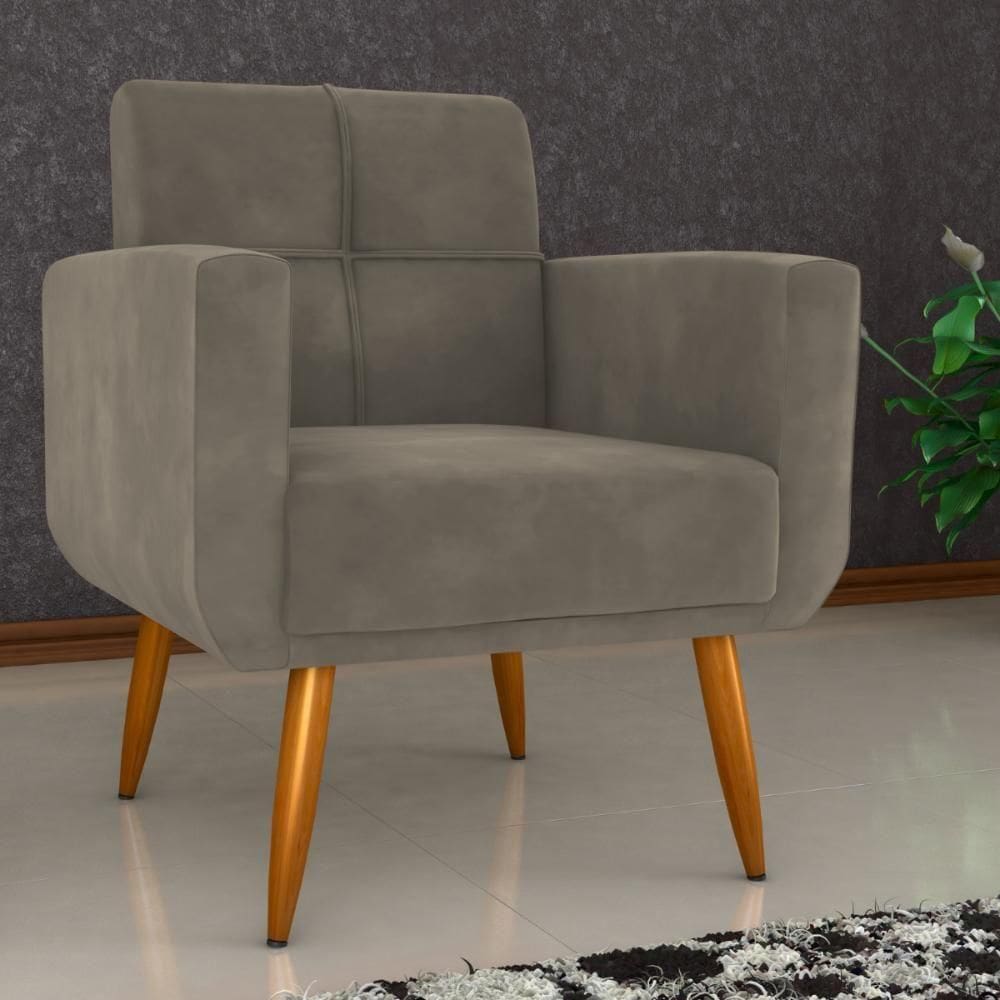 Poltrona Decorativa Para Sala Lilian Veludo Cappuccino