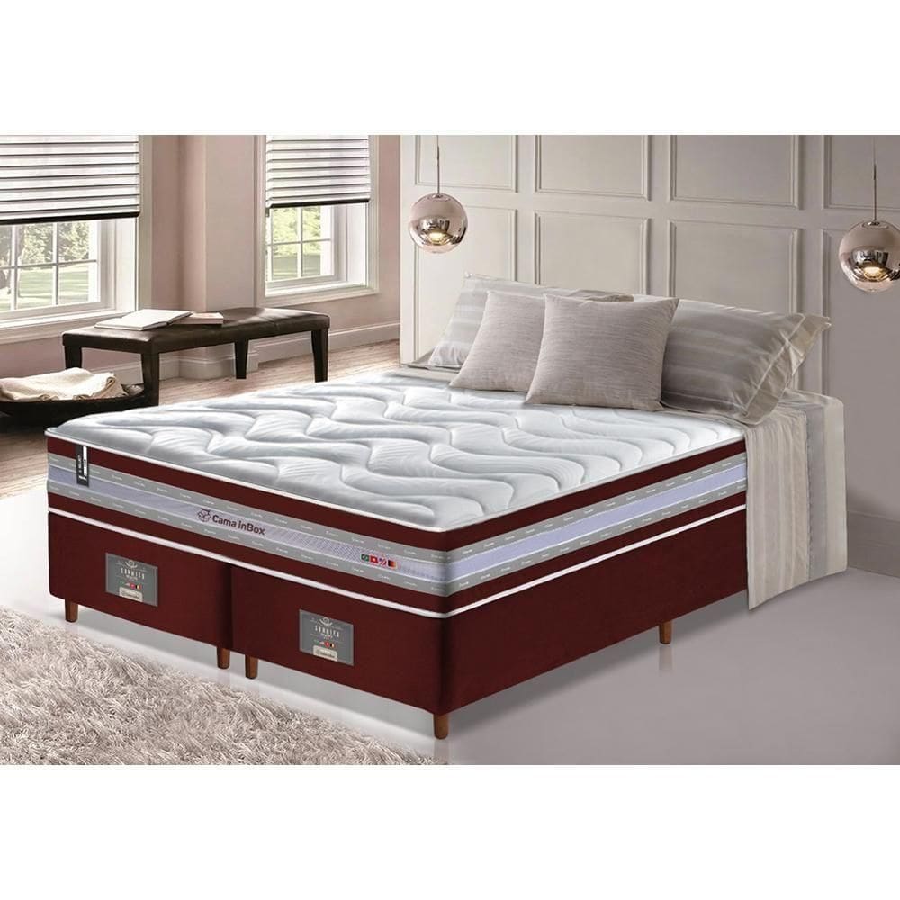Conjunto Cama Box Queen De Molas Ensacadas D33 Cama Inbox Select Firme 158x198x71 Vinho