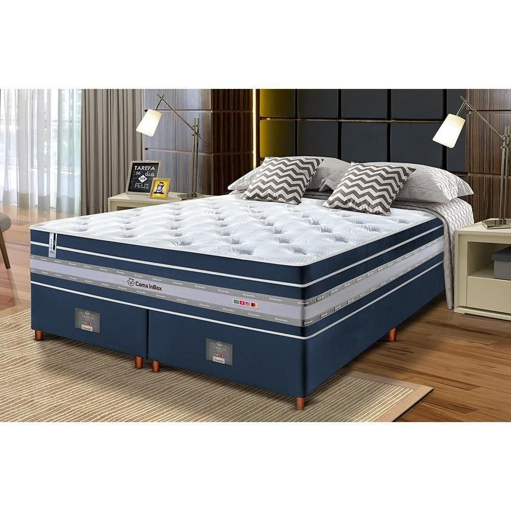 Conjunto Cama Box Queen De Molas Ensacadas Cama Inbox Select Euro Soft 158x198x71 Azul