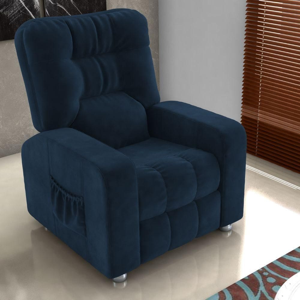 Poltrona Almofadada Reclinável Hull Veludo Maserati Azul