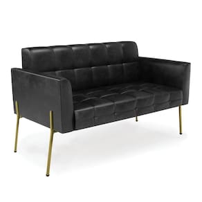 Sofá Namoradeira 2 Lugares Pé De Ferro Dourado Elisa Corano D03 - D`rossi Cor Preto
